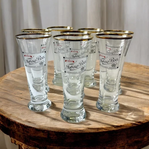 Set of 8 Danish TUBORG Beer Pilsner Glasses 7 oz Guinness Bar Glassware