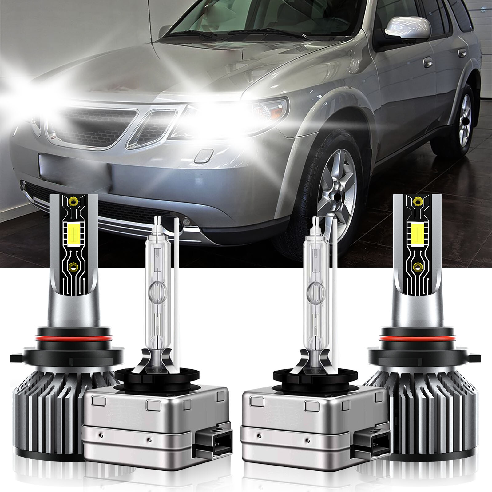 Combo 9005+D1S LED HID Headlight High Low Bulbs 6500K For Saab 9-7x 2005-2009