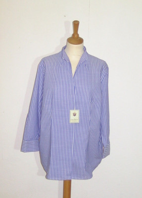 Damen-Bluse Gr. 48, Charles Robertson, Halbarm blau/weiß gestreift, Neu