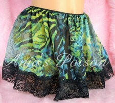 Sissy Maid Chiffon Watercolor Floral Green Lacy Frilly mini half slip skirt OS