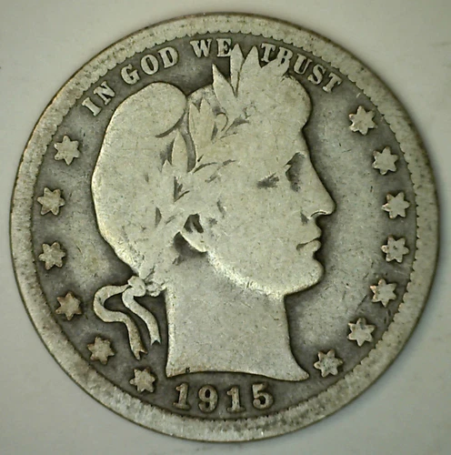 1915 S Silver Barber Quarter 25 Cent US Coin Circulated 25c Very Good Condition
