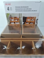 Seville Bamboo Stackable Bin Organizer, 4-piece
