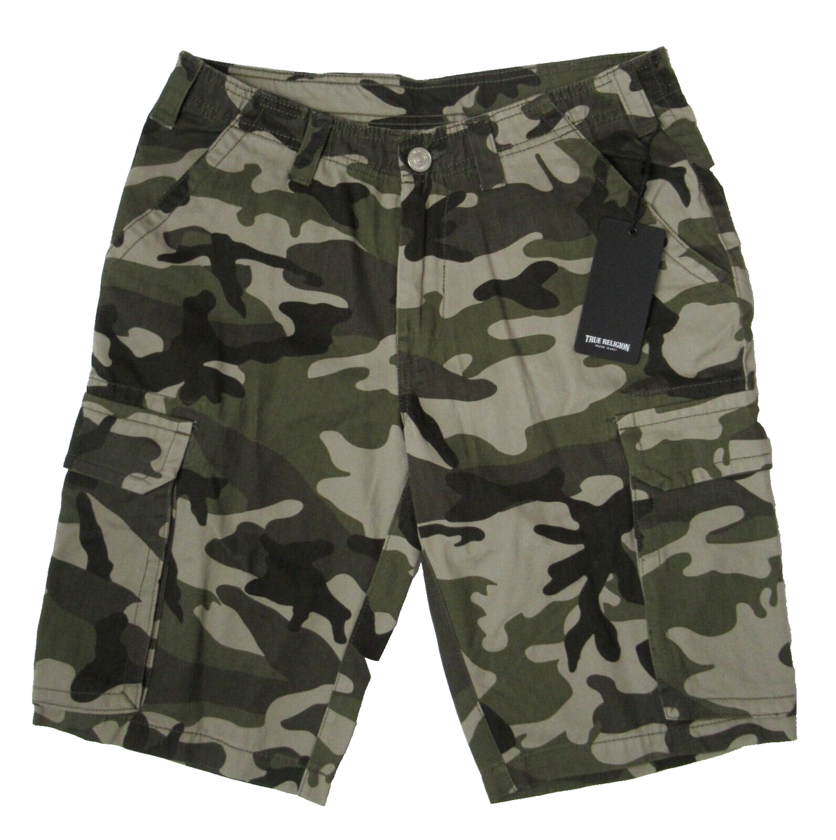 True Religion Cargo Shorts Men's Size 28 Dusty Green Camo Utility