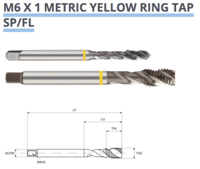 SPIRAL FLÖTENGEWINDEBOHRER M6 x 1,0 KOBALT HSS-E GELB RING DIN371 EUROPA WERKZEUG TM17160600