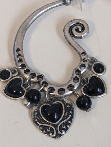 Dressy Antique Silver Funky Heart Charms Post Hanging Chunky Statement Earrings - Picture 2 of 6