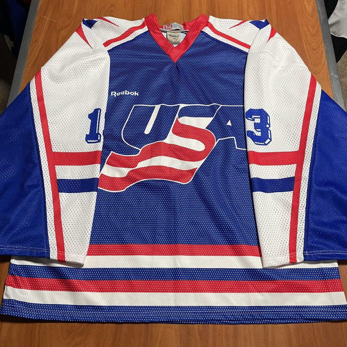 Game Issued Reebok Ian Moran Team USA 1994 Olympics IIHF Hockey Jersey Blue  XXL