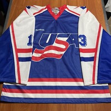 Game Issued Reebok Ian Moran Team USA 1994 Olympics IIHF Hockey Jersey Blue XXL