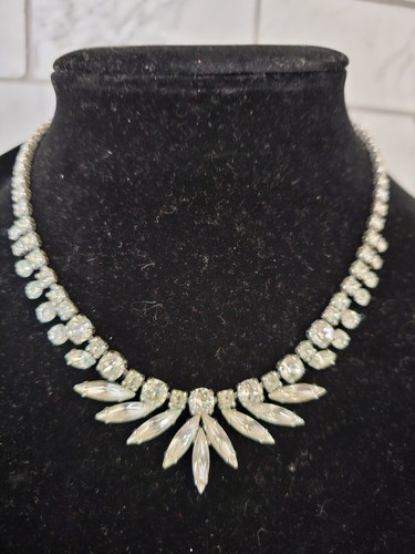 Sherman Vintage 1950s Crystal Marquis Necklace * Hollywood Glamour 16"in RARE - Picture 3 of 11