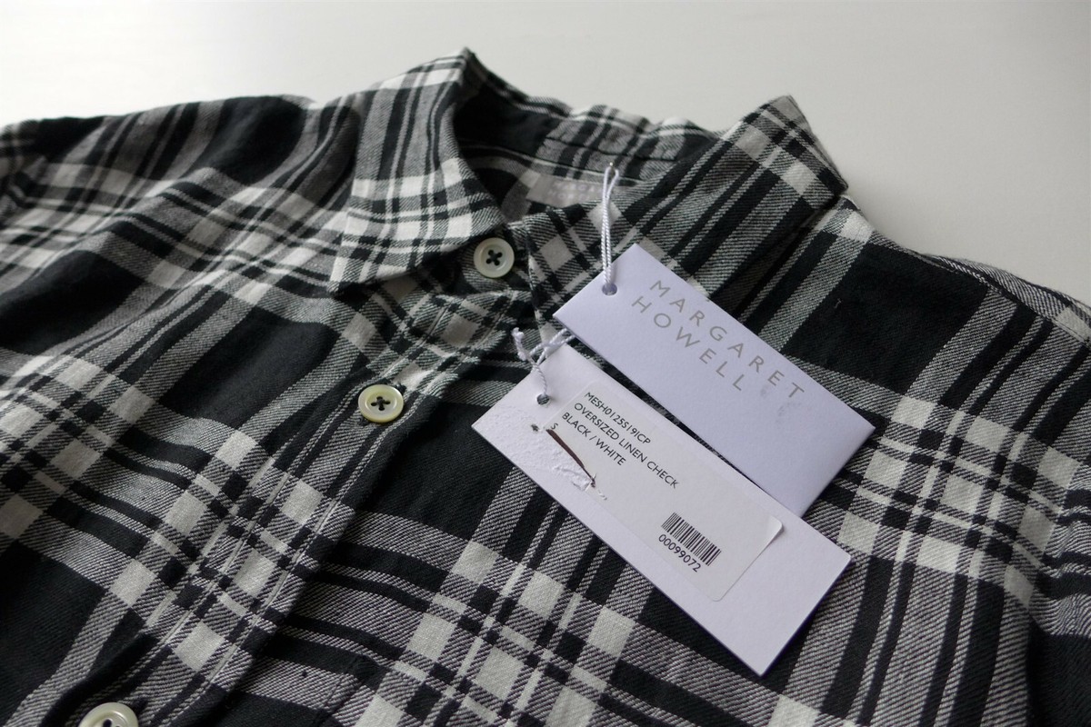 Margaret Howell Oversized Linen Check Shirt Black White, size