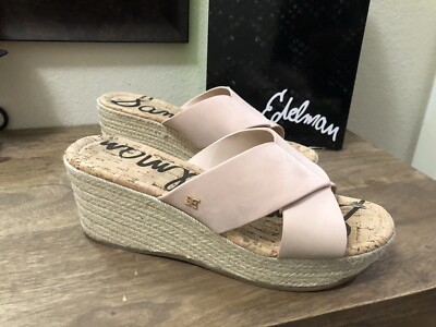 Sam Edelman Rora Pink Suede Wedge Espadrille Sandals Size 8.5