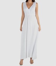 24seven Comfort Apparel Women's White V-Neck Sleeveless Self-Tie Dress Size M