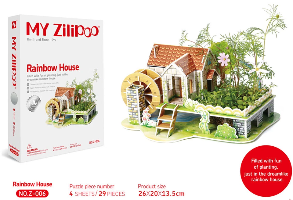 Zilipoo 3D Botanic Puzzle and Mini Garden, Education Toy, Rainbow House, Age 3+ - Image 3 of 4