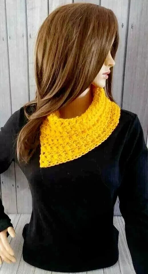 crochet womans handmade bandanna scarf cowl gold yellow USA seller new
