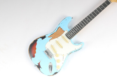 #ad Factory Daphne Blue Heavy Relic ST Electric Guitar Chrome Parts Tremolo Bridge $272.00