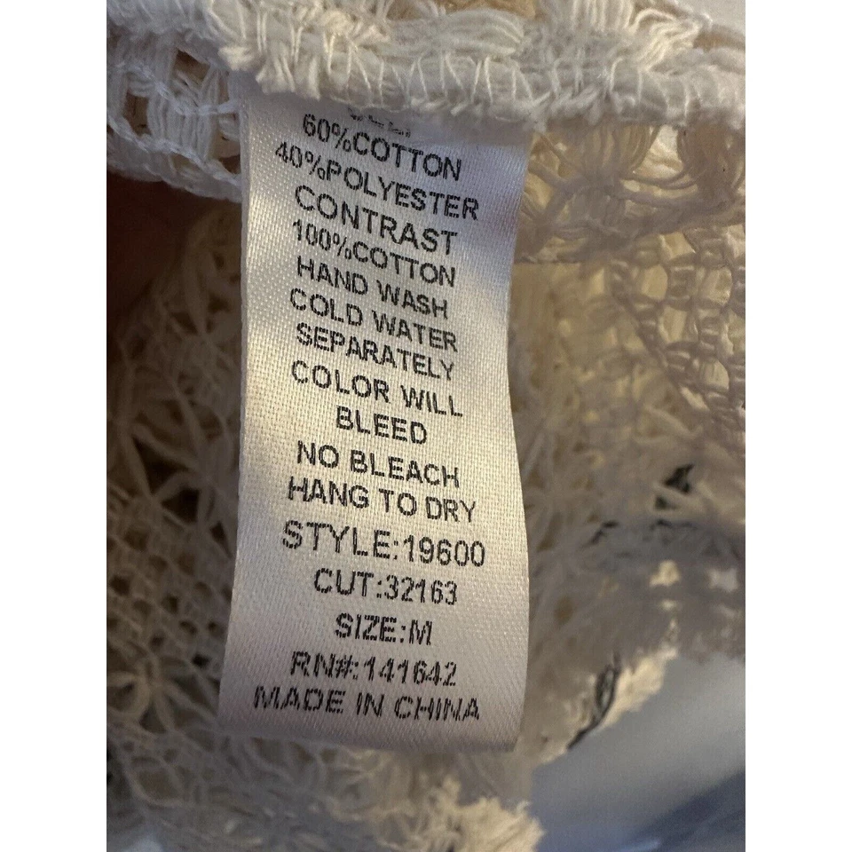 YA los Angeles Crochet Kimono Open Sweater Fringed Boxy Ivory 1/2 Sleeves Medium - Image 4 of 4