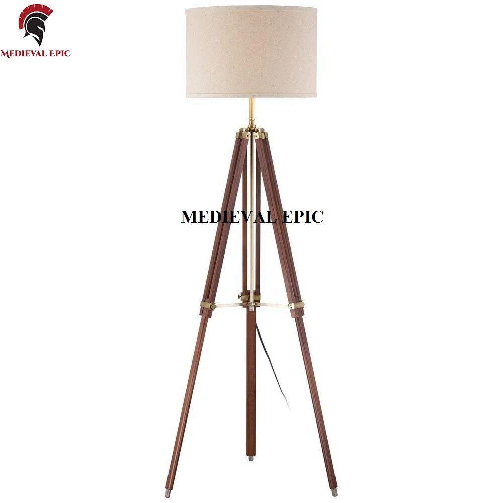 Medieval Epic Cherry Finish Wood Surveyor Tripod Floor Lamp Home Decor