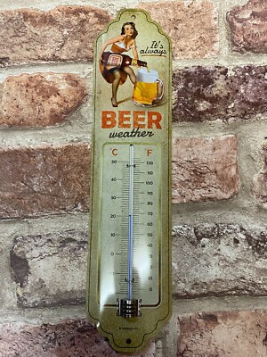 Beer Weather Retro Vintage Style Metal Wall Thermometer mancave | eBay UK