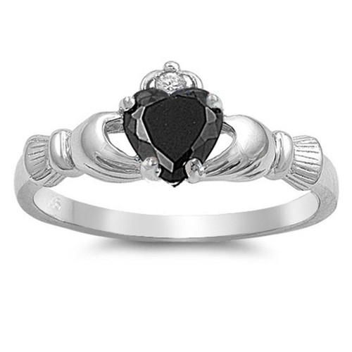Black Simulated CZ Bow Ring - .925 Sterling Silver Band, Elegant & Cute Design, Size 10