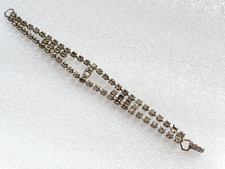 Vintage CLEAR /GREY DOUBLE ROW RHINESTONE BRACELET-Missing one stone
