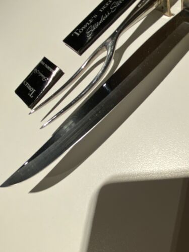 CUCHILLO DE PLATA ESTERLINA Mango de acero inoxidable HORQUILLA TALLA CARNE Set EN MUY BUEN ESTADO - Imagen 3 de 7