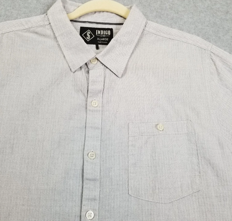 Рубашка на пуговицах мужская Indigo Star очень большая XL серая карман с коротким рукавом хлопок - Изображение 2 из 4