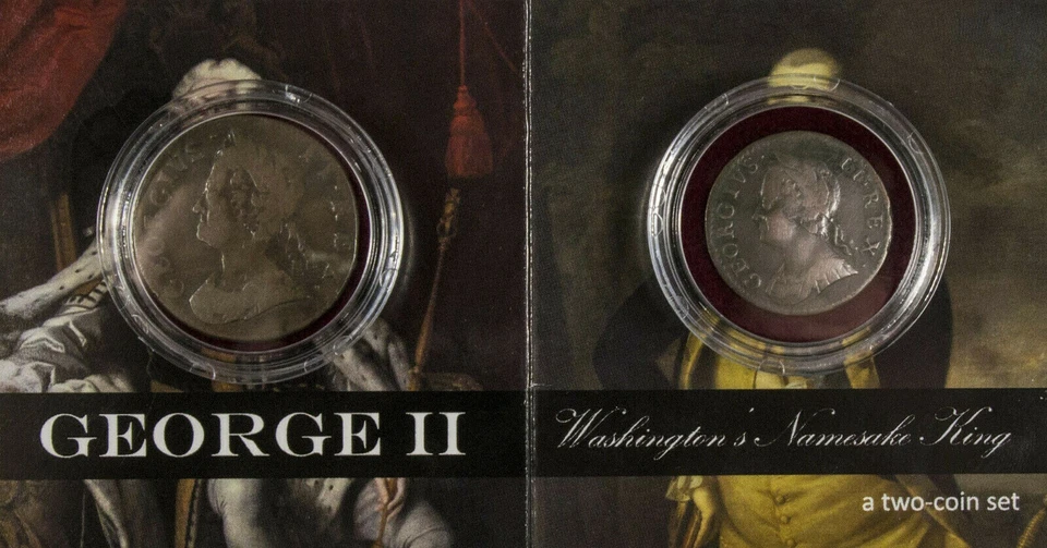 George II: Washington's Namesake King Copper Farthing KM-581 y medio centavo KM-586 Foto 2 de 4