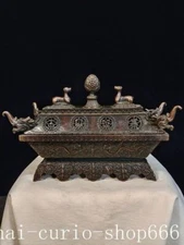 10.6"old China Ancient bronze Eight treasures babao statue Incense burner Censer