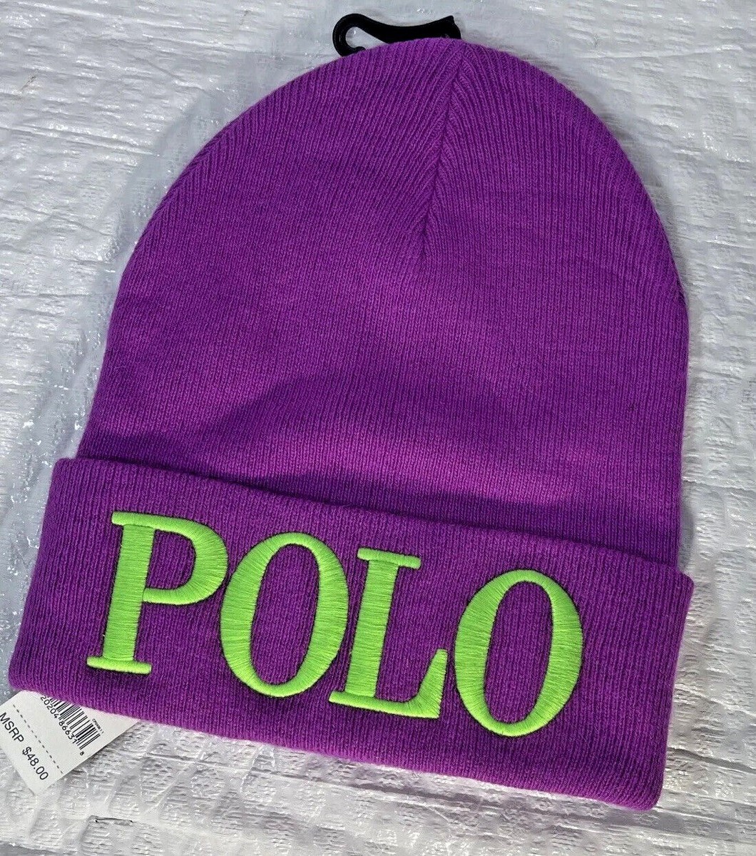 帽子 90s y2k old knit cap beanie ralphlauren RALPH LAUREN Polo Embroidered Purple/ Green Beanie Knit Hat