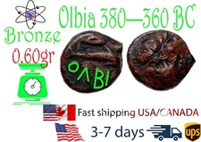 Ancient Greek Authentiq Bronze Coin Olbia 4 BC Demeter Dolphin #11045