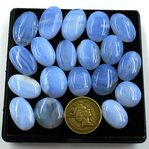 19 Pcs Natural Blue Chalcedony Top Grade 16mm-23mm Oval Cabochon Loose Gemstones - Picture 11 of 13