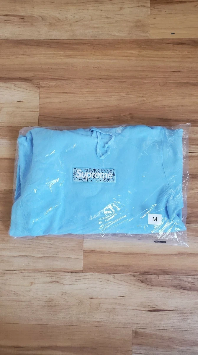 Supreme Bandana Box Logo Hooded Sweatshirt Light Blue FW19 Size 