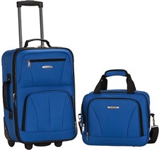 Rockland 2 Piece Expandable Softside Luggage Set 19" Carry On Tote Bag Blue
