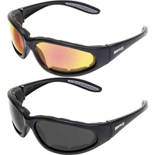 2 Pairs Global Vision Hercules Plus Black Sunglasses Red Mirror Lens Smoke Lens