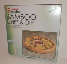 HOME BASICS BAMBOO WOOD & CERAMIC CHIP AND DIP PARTY SERVING PLATTER