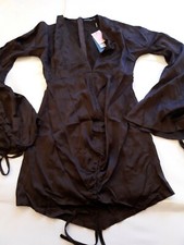 Pretty Little Thing Ladies Dress. Satin Choclate.  Plunge.  Bodycon. Size 12