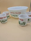 Vintage Hazel Atlas Milk Glass Egg Nog Set With Bowl and 4 Cups --  Lovely!