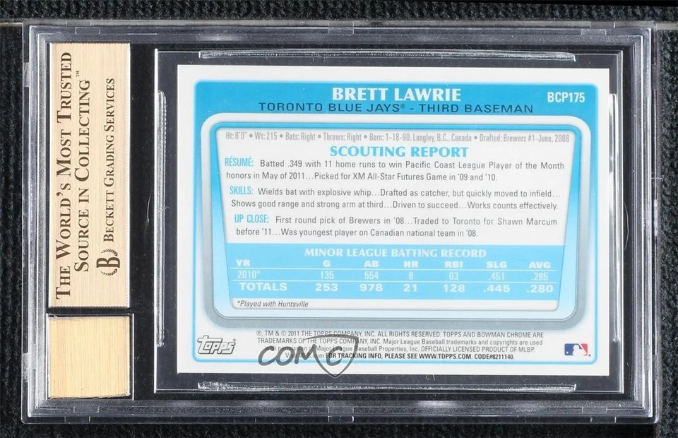 2011 Bowman Chrome Prospects Auto Brett Lawrie #BCP175 BGS 9.5 GEM MINT Auto - Image 2 of 2