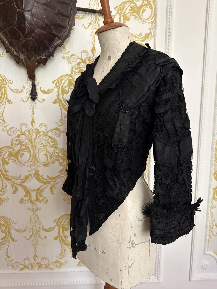 Antigua chaqueta victoriana de seda de 'Edward's Costumiers, Oxford St, Swansea' EXC