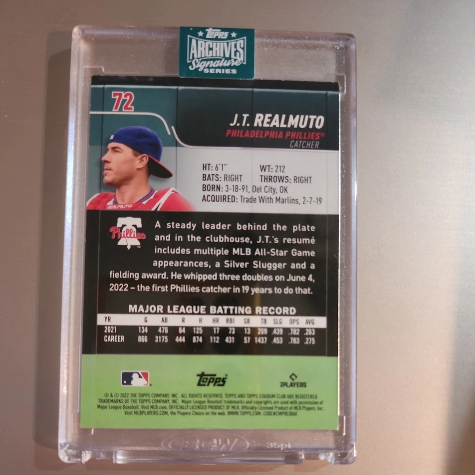 2022 Topps Archives Signature Series JT Realmuto Stadium Club Encased 1/1 - Image 2 of 2