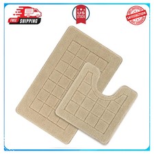 HEBE 2 Piece Bathroom Rug Set Non Slip Washable Microfiber Bath Mat Set
