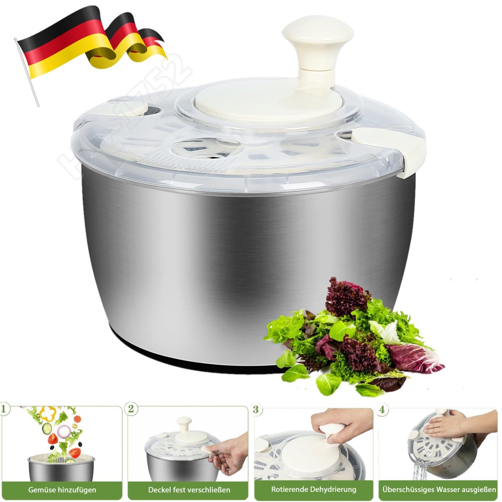 5L Salatschleuder Edelstahl Salattrockner Gemüseschleuder Gemüsetrockner Spinner