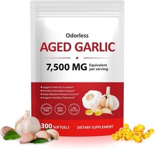 Odorless Garlic 7500Mg per Servings, 300 Softgels  2 Years Aged Garlic Extra...
