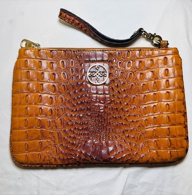 Stauer Cognac/Brown Faux Croc Embossed Crossbody Clutch