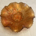 VINTAGE CARNIVAL NORTHWOOD MARIGOLD GOOD LUCK PCE BOWL  “AWESOME IRIDESCENCE”