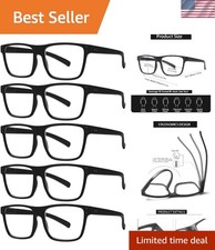 5-pack Oversized Reading Glasses Square Large Frame Readers for Men and Women...