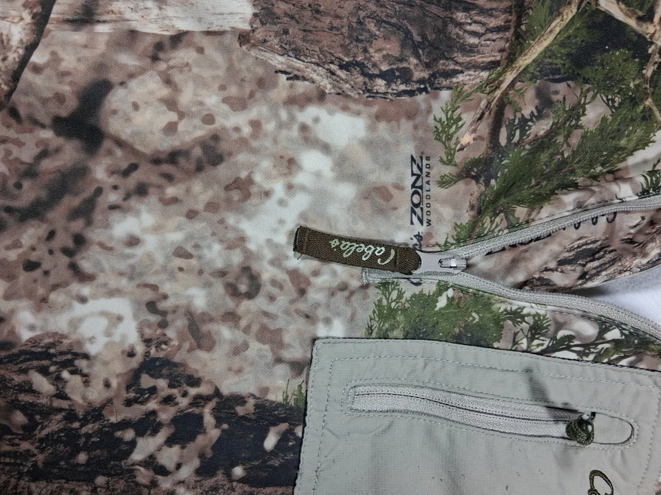 Cabelas Zonz Woodlands  Camo Womens Medium 1/4 Zip Longsleeve Pullover - Image 2 of 4