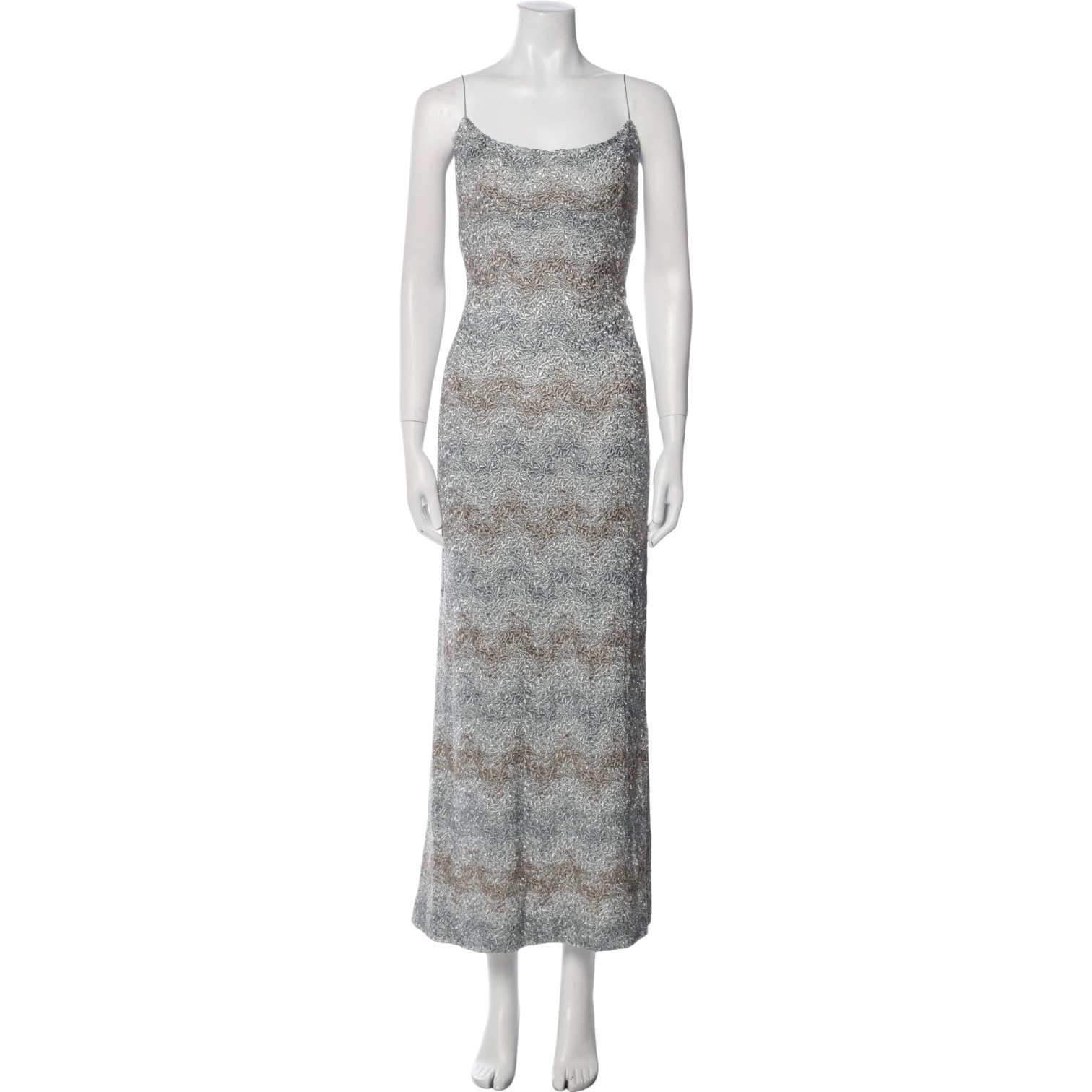 VTG CARMEN MARC VALVO Sleeveless Slip Metallic Beaded Maxi Evening Dress 10