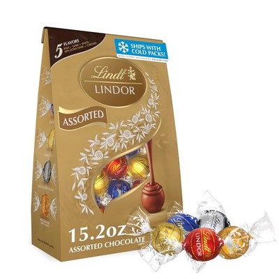 Lindt LINDOR Assorted Chocolate Candy Truffles, Chocolate with Smooth,15.2 oz.