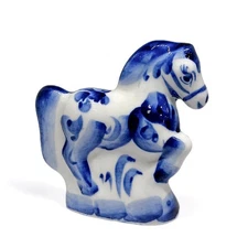3.3" Gzhel Horse Symbol of Year 2026 Ceramic Figurine for Good Luck Гжель