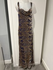 Monsoon Devore purple gold velvet cowl neck maxi whimsigoth dress size 14